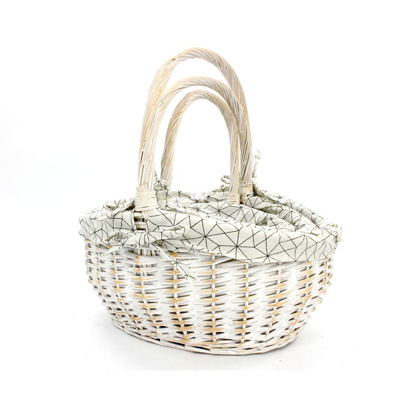 White Wash lined Wicker Basket