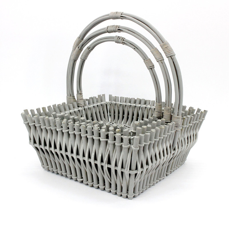 Grey Rectangle Shape Wicker Basket